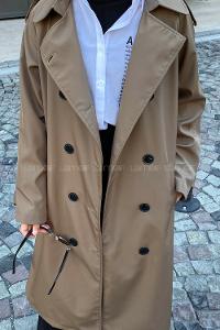 Brown Reglan Sleeveless Arm Without Accessories Poplin Fabric Trench Coat