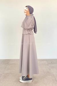 Modalamelif Kapüşonlu Fermuarlı Etekli Scuba Takım Gri