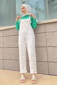 Modalamelif Ön ve Arka Cepli Keten Salopet Ekru