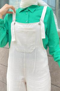 Modalamelif Ön ve Arka Cepli Keten Salopet Ekru