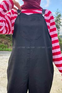 Black Normal Neck Linen Parachute Fabric Unprinted Overalls