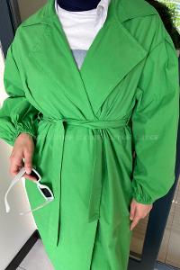 Lamelif Balon Kol Kuşaklı Trençkot Yeşil