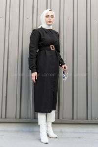 Modalamelif Kemer Detaylı Trençkot Siyah