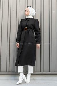 Modalamelif Kemer Detaylı Trençkot Siyah