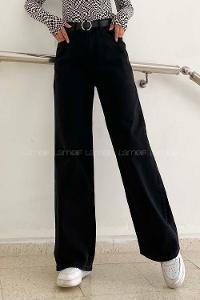 Lamelif Çift Cepli Bol Paça Pantolon Füme