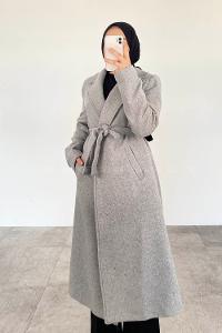 Modalamelif Belden Bağlamalı Kaşe Kaban Gri