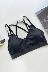 Lamelif Sırttan Çapraz Askılı Pedli Sporcu Sütyen Siyah Renk