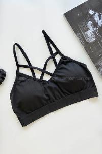 Lamelif Önü Çapraz Askılı Pedli Sporcu Sütyen Siyah Renk