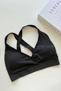 Lamelif Sırt Çapraz Askılı Pedli Sporcu Sütyen Siyah Renk