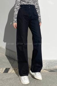 Lamelif Bel Lastikli Bol Paça Jean Siyah