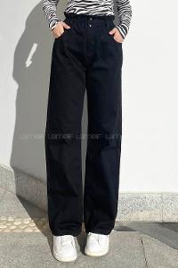 Lamelif Bel Lastikli Bol Paça Jean Siyah