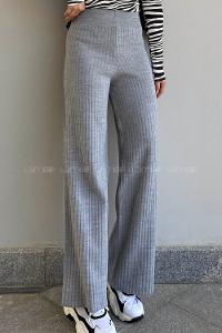 Modalamelif Bel Lastikli Fitil Detaylı Bol Paça Triko Pantolon Gri