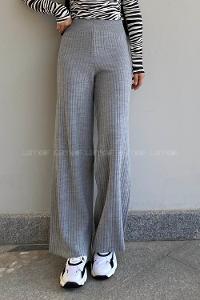 Modalamelif Bel Lastikli Fitil Detaylı Bol Paça Triko Pantolon Gri