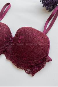 Lamelif Ebru Destekli Slikonlu Dantel Sütyen Mürdüm Renk