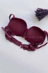 Lamelif Ebru Destekli Slikonlu Dantel Sütyen Mürdüm Renk