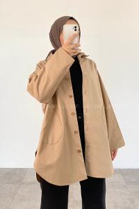 Modalamelif Yan Cepli Gabardin Gömlek Sütlü Kahve