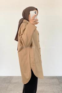 Modalamelif Yan Cepli Gabardin Gömlek Sütlü Kahve