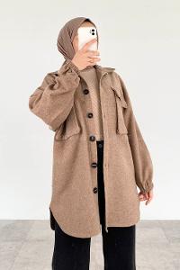Soft Brown Shirt Collar Long Arm Cotton Jacket