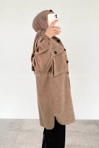 Soft Brown Shirt Collar Long Arm Cotton Jacket