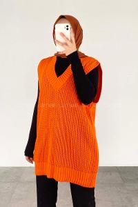 Modalamelif Ovarsize V Yaka Süveter Oranj