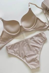 Beige Cotton Fabric Underwire Support Bralet