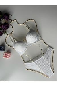 Lamelif Aria Destekli Fitilli Takım Beyaz Renk