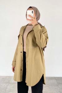 Oil Green Shirt Collar Long Arm Cotton Fabric Unprinted Shirt