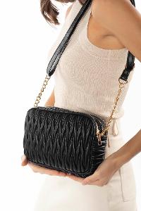 Lamelif Kadın Çok Bölmeli Kapitone Çapraz Çanta Siyah