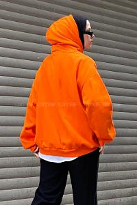 Lamelif Los Angeles Baskılı Oversize Sweatshirt Turuncu