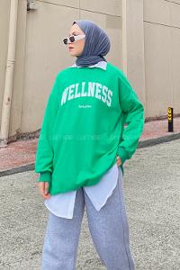 Green Medium Crew Neck Long Arm Printed Sweatshirt