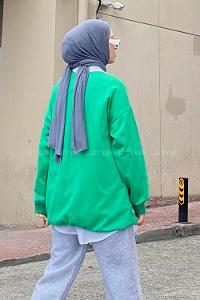 Green Medium Crew Neck Long Arm Printed Sweatshirt