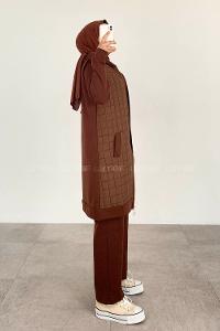 Brown Hood Neck Long Arm With Zipper Cotton Two Threads Regular Trousers Comfortable Suit