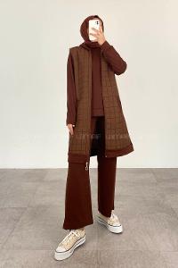 Brown Hood Neck Long Arm With Zipper Cotton Two Threads Regular Trousers Comfortable Suit