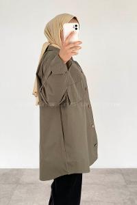 Khaki Shirt Collar Long Arm Cotton Unprinted Shirt