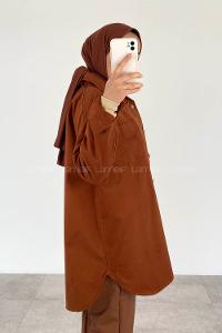 Modalamelif Kapak Cepli Oversize Gömlek Taba