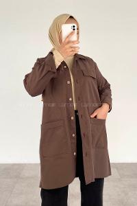 Bitter Brown Shirt Collar Long Arm Cotton Fabric Unprinted Shirt