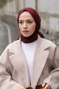 Lamelif Koyu Bordo Keten Şal