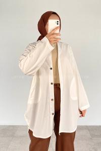 Lamelif Yan Cepli Gabardin Gömlek Ekru