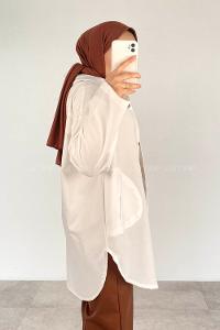 Lamelif Yan Cepli Gabardin Gömlek Ekru