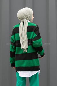 Modalamelif Bisiklet Yaka Renk Garnili Çizgili Bertie Triko Kazak Siyah-Haki