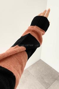 Modalamelif Bisiklet Yaka Renk Garnili Çizgili Bertie Triko Kazak Siyah-Gül