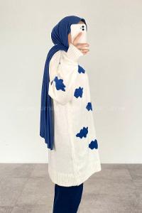 Modalamelif Boydan Düğmeli Bulut Desen Hırka Ekru