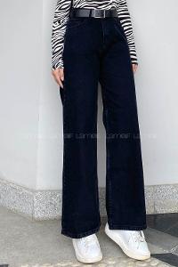 Lamelif Bol Paça  Dökümlü Jeans  Füme