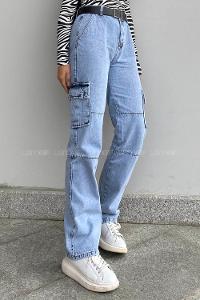Ice Blue Denim High Waist Cargo Pants