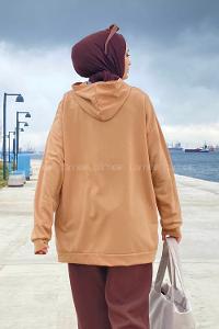 Camel Hood Neck Long Arm Printed Sweatshirt