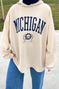 Lamelif Mıchıgan Baskılı Kapüşonlu Sweatshirt Krem