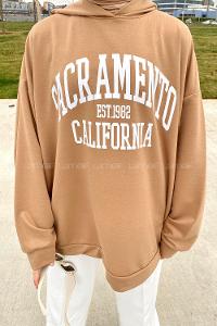 Lamelif Sacramento Baskılı Kapüşonlu Sweatshirt Camel