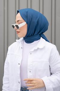 Lamelif Koyu İndigo İnce Keten Şal