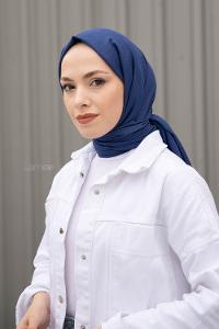 Lamelif Saks Mavisi İnce Keten Şal