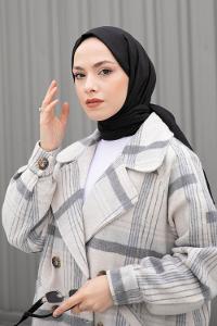 Lamelif Siyah İnce Keten Şal